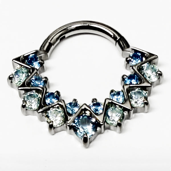 Diosa Titanium Hinged Ring Hinged Rings 16g - 5/16" diameter (8mm) Aqua & Light Sapphire