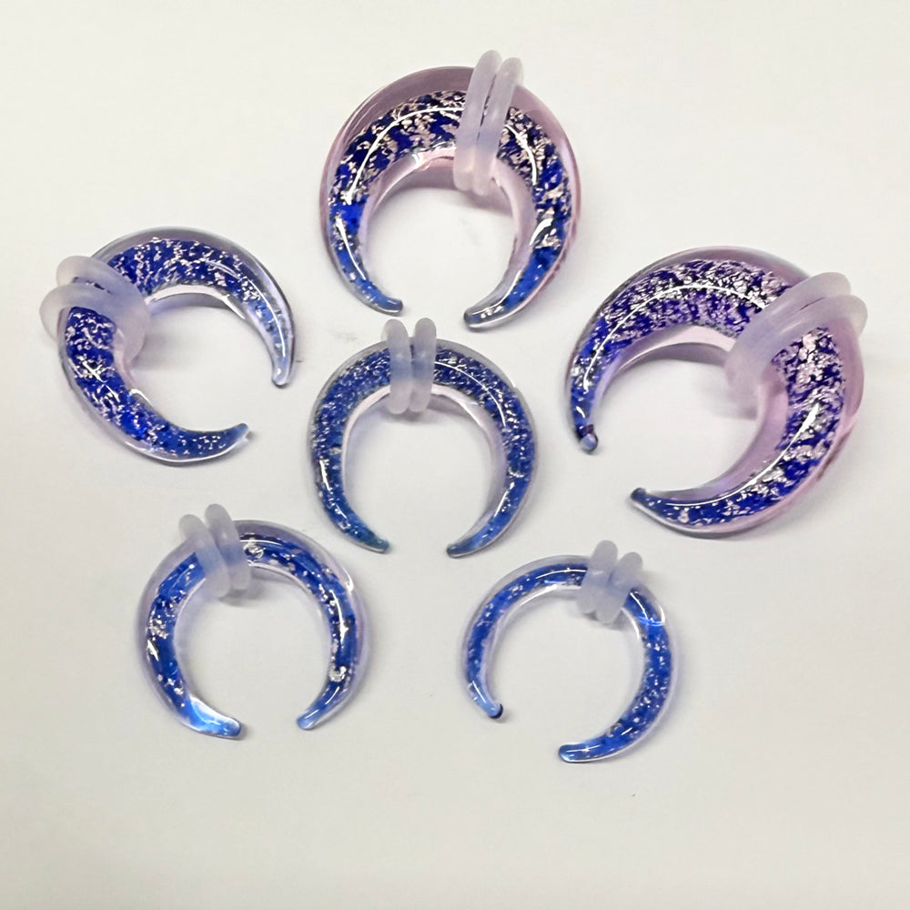 Blue Foil Glass Pincher Septum Pincers 8g (3mm) - 1/2" diameter (13mm) Oil Slick