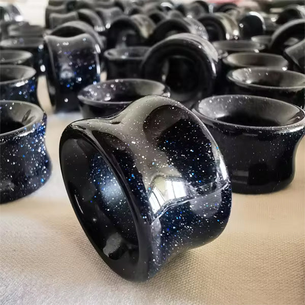 3 Paar RVS Oor Tunnels Met Strass - 14mm Wit/Zwart/Lichtblauw