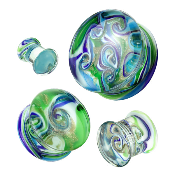 Blue/Green Swirl Glass Plugs Plugs 2 gauge (6mm) Blue/Green