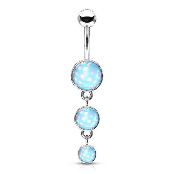 Luminous Triple Belly Dangle Belly Ring 14 gauge - 3/8" long (10mm) Blue