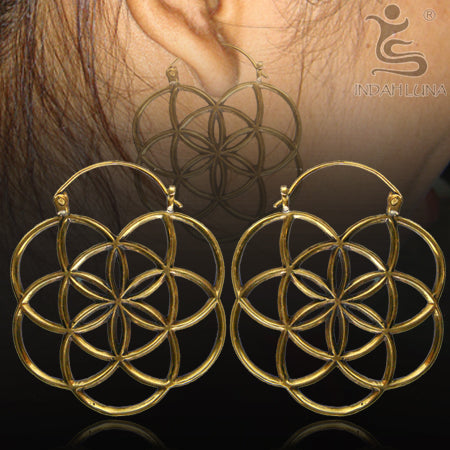 Seed of Life Brass Earrings Earrings SMALL 18 gauge (1mm) Yellow Brass