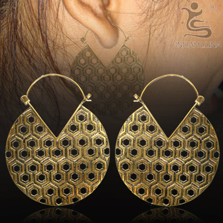 Round Hicks Hexagon Brass Earrings Earrings 18 gauge (1mm) Yellow Brass