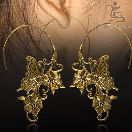 Butterfly Brass Hoops Earrings 18 gauge (1mm) Yellow Brass