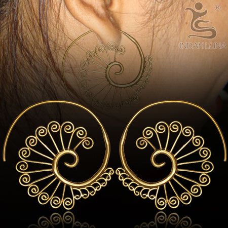 Peacock Brass Spirals Earrings 18 gauge (1mm) Yellow Brass