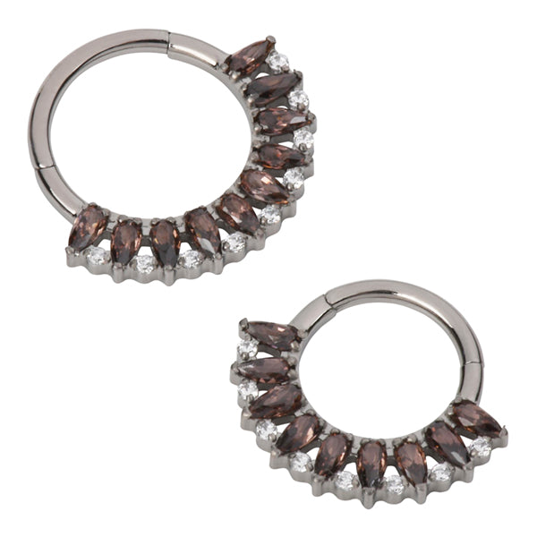 Briolette Fan Titanium Hinged Ring Hinged Rings 16g - 5/16" diameter (8mm) Brown / Clear