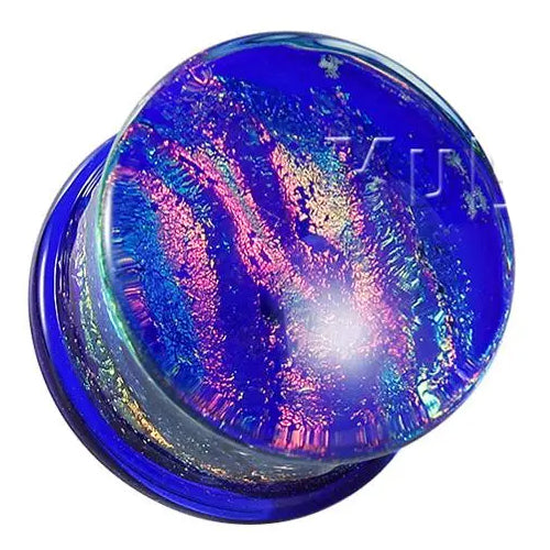 Brushed Purple Dichroic Glass Plugs Stretched Lobes 2 gauge (6mm) Purple