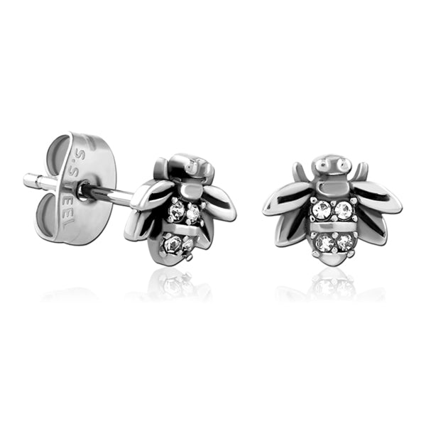 Bumblebee CZ Stainless Stud Earrings Earrings 20 gauge Stainless Steel
