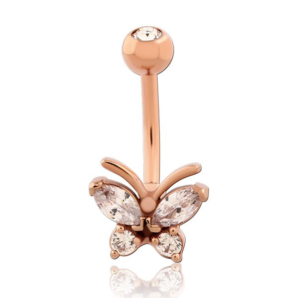 Butterfly CZ Rose Gold Belly Ring Belly Ring 14g - 3/8" long (10mm) Rose Gold