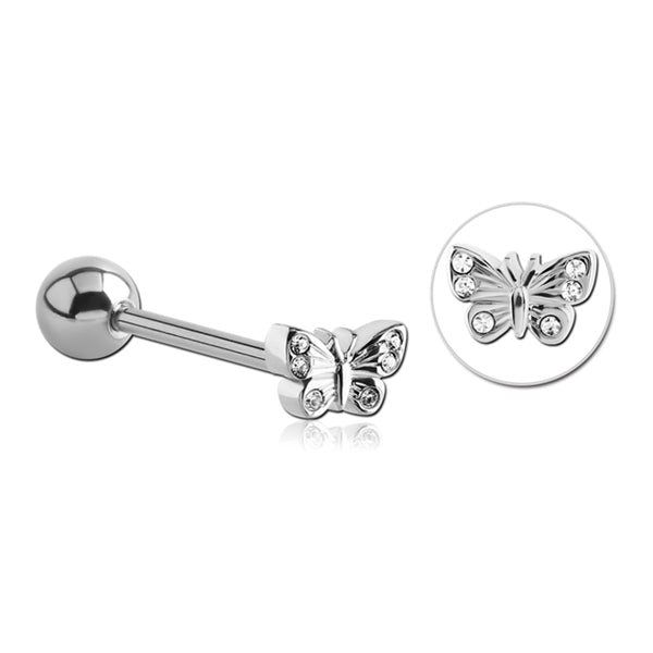 Butterfly CZ Stainless Tongue Barbell Tongue 14g - 5/8