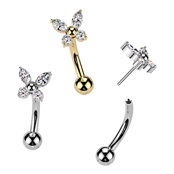 Butterfly CZ Threadless Curved Barbell
