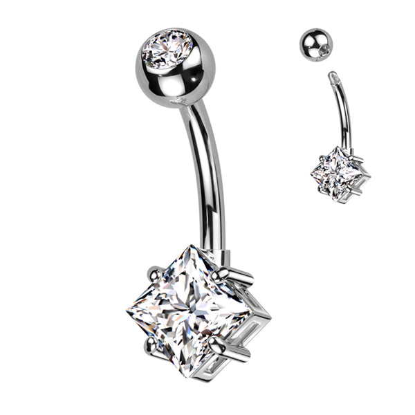 Princess CZ Titanium Belly Barbell Belly Ring 14g - 3/8