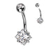 Princess CZ Titanium Belly Barbell Belly Ring 14g - 3/8" long (10mm) High Polish (silver) & Clear CZs