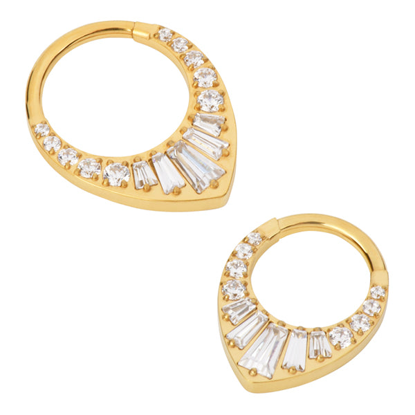 CZ Banded Gold Titanium Hinged Ring Hinged Rings 16g - 5/16" diameter (8mm) Clear