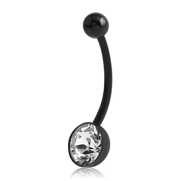 CZ Black Bioflex Belly Barbell Belly Ring 14g - 11/16" long (18mm) Black