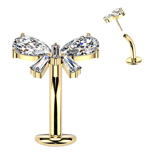 CZ Bow Threadless Floating Belly Barbell Belly No-Dangles 14g - 3/8
