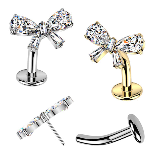 CZ Bow Threadless Floating Belly Barbell Belly No-Dangles