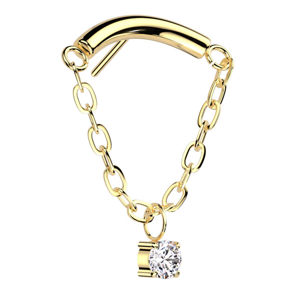 CZ Chain Linked Curve Threadless Titanium End Threadless Ends Clear Gold Titanium