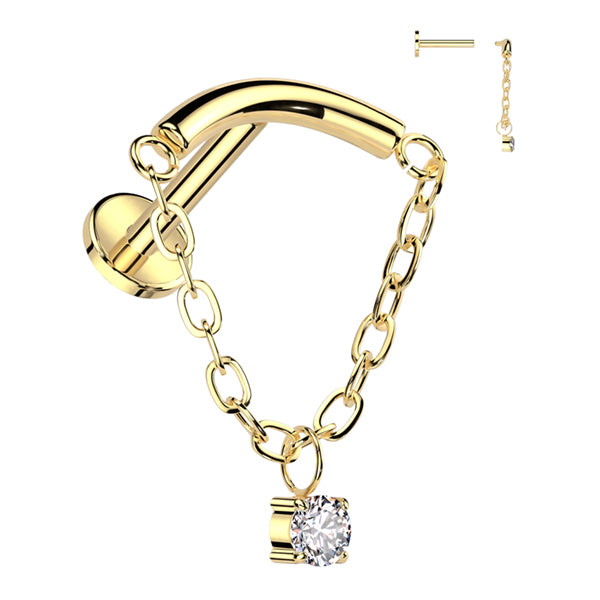 16g CZ Chain Linked Curve Titanium Labret Labrets 16g - 5/16