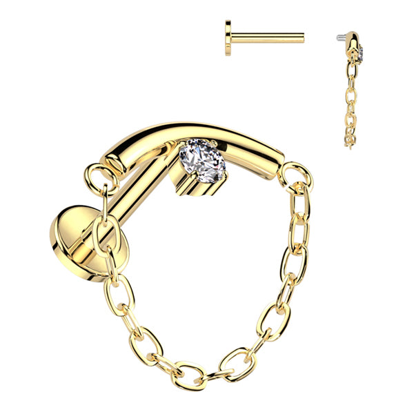 16g CZ Chain Linked Curve Titanium Labret Labrets 16g - 5/16