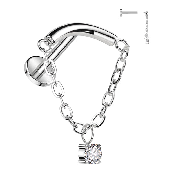16g CZ Chain Linked Curve Titanium Labret Labrets 16g - 5/16" long (8mm) Clear