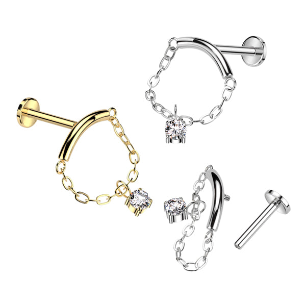 16g CZ Chain Linked Curve Titanium Labret Labrets