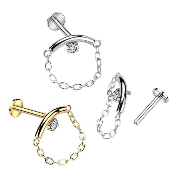 16g CZ Chain Linked Curve Titanium Labret Labrets
