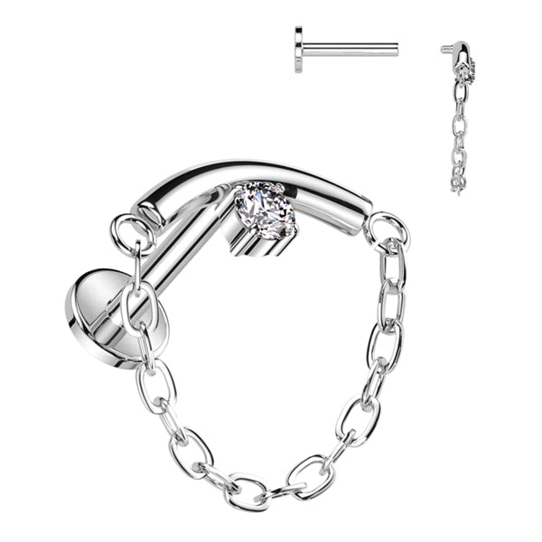 16g CZ Chain Linked Curve Titanium Labret Labrets 16g - 5/16