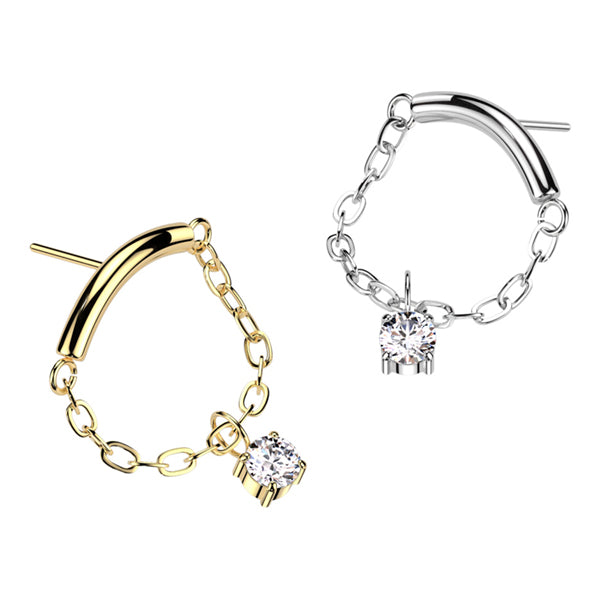 CZ Chain Linked Curve Threadless Titanium End Threadless Ends