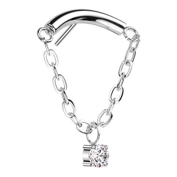 CZ Chain Linked Curve Threadless Titanium End Threadless Ends Clear High Polish (silver)