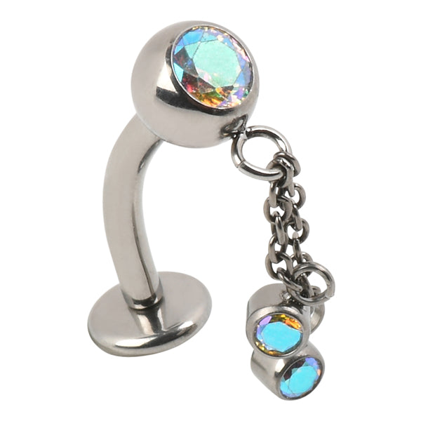 CZ Dangles Floating Belly Barbell Belly No-Dangles 14g - 3/8