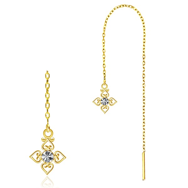 CZ Flower Gold Chain Earrings Earrings 20 gauge Gold