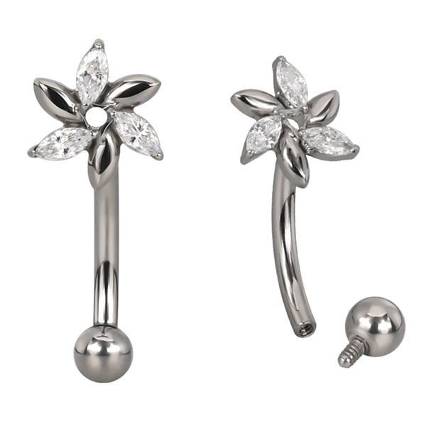 CZ Flower Titanium Eyebrow Barbell Eyebrow Jewelry 16g - 5/16