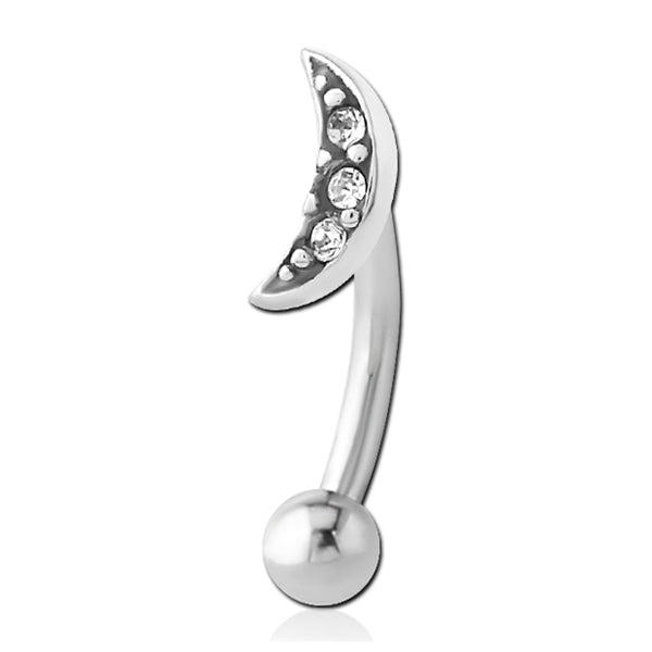 CZ Moon Stainless Eyebrow Barbell