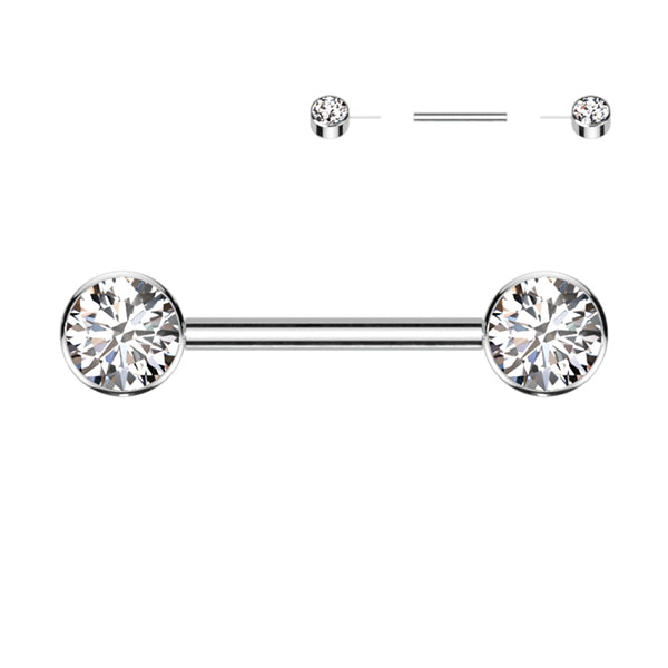 Side-Set Bezel CZ Threadless Titanium Nipple Barbells Nipple Barbells 14g - 15/32