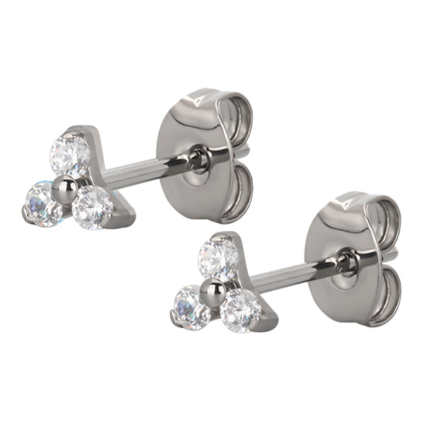 CZ Trinity Titanium Stud Earrings Earrings 20 gauge High Polish (silver)