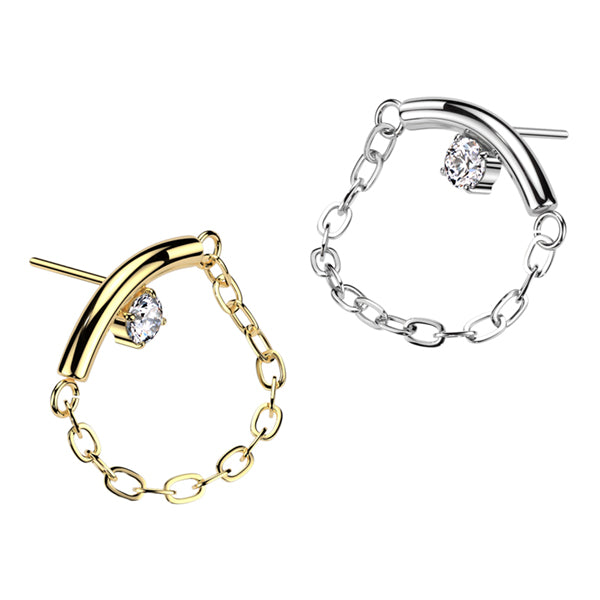 CZ Chain Linked Curve Threadless Titanium End Threadless Ends