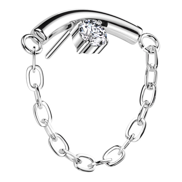 CZ Chain Linked Curve Threadless Titanium End Threadless Ends Clear High Polish (silver)