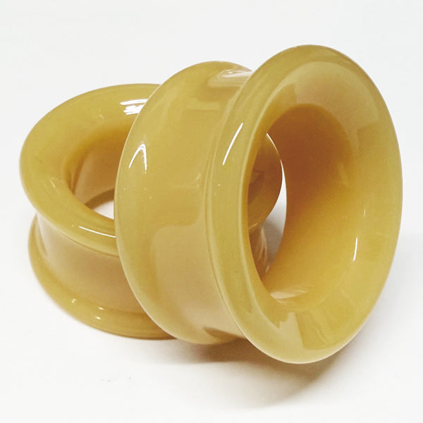 Citrine Double Flare Glass Tunnels Stretched Lobes 0 gauge (8mm) Citrine