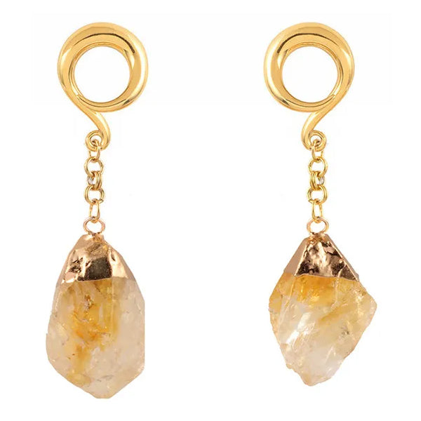 Citrine Gold Coil Hangers Ear Weights  