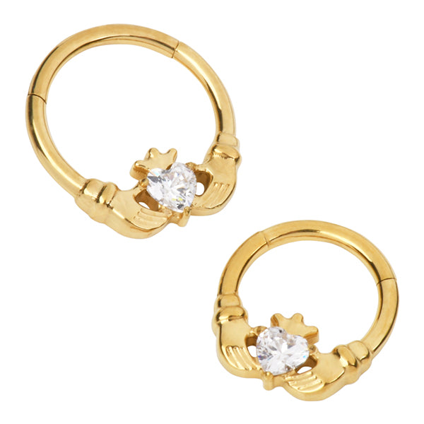 Claddagh Gold Titanium Hinged Ring Hinged Rings 16g - 5/16" diameter (8mm) Clear