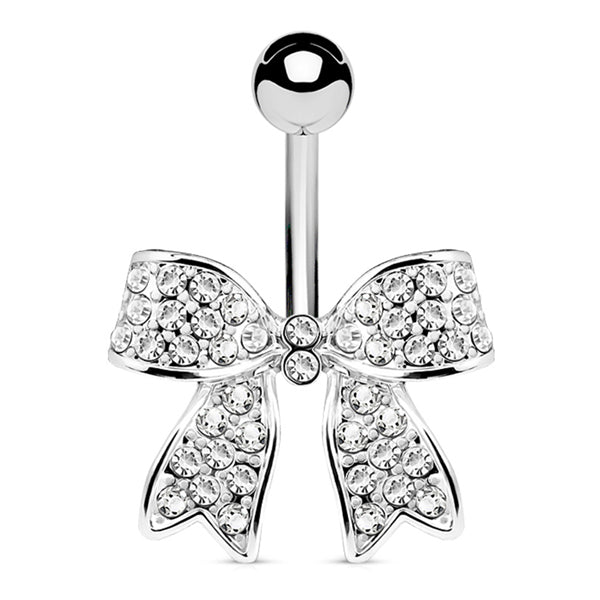 CZ Bow Belly Ring Belly Ring 14g - 3/8" long (10mm) Stainless w/ Clear CZs