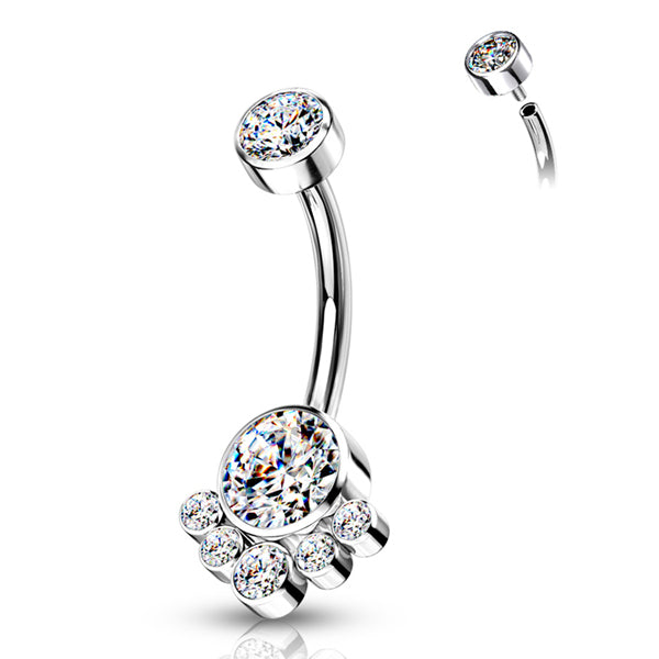 Cluster CZ Titanium Belly Barbell Belly No-Dangles 14g - 3/8