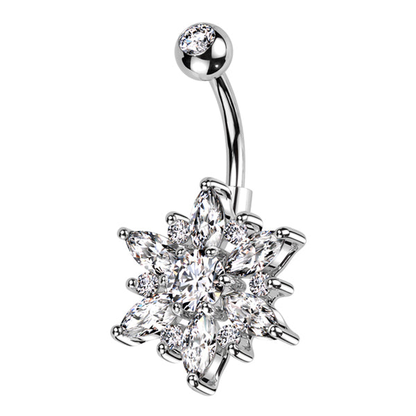 Marquise Flower Belly Ring Belly Ring 14g - 3/8" long (10mm) Stainless w/ Clear CZs