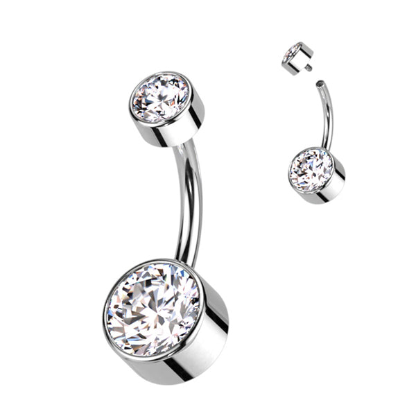 Bezel 5/8mm CZ Titanium Belly Barbell Belly No-Dangles 14g - 3/8