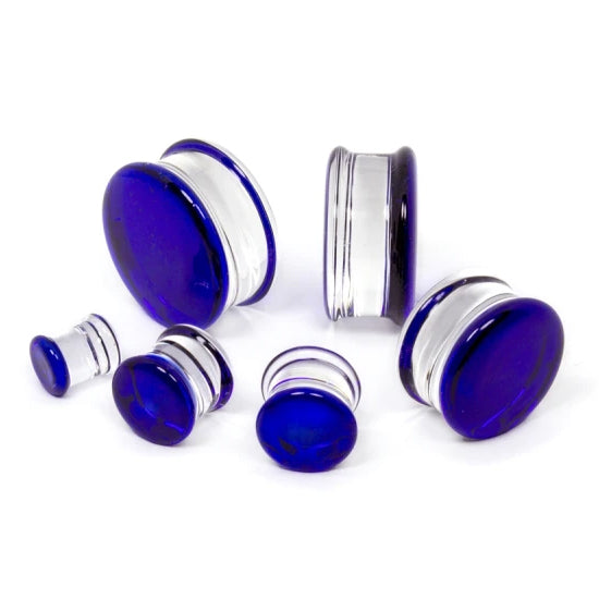 Cobalt Double Flare Glass Plugs Stretched Lobes 4 gauge (5mm) Cobalt