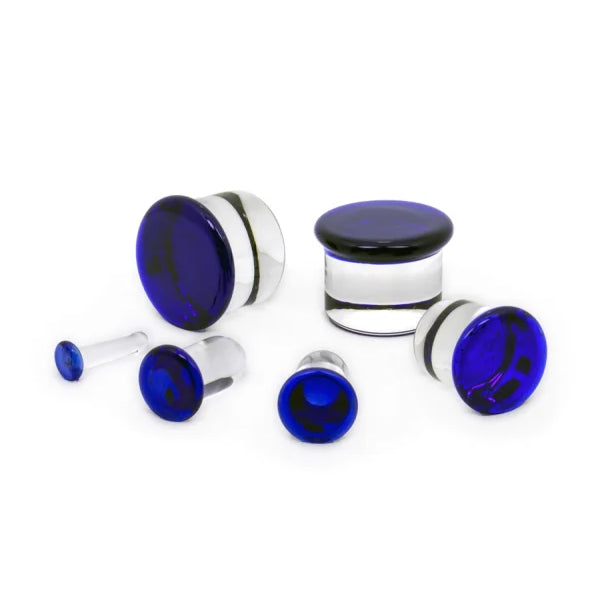 Cobalt Single Flare Glass Plugs Stretched Lobes 12 gauge (2mm) Cobalt