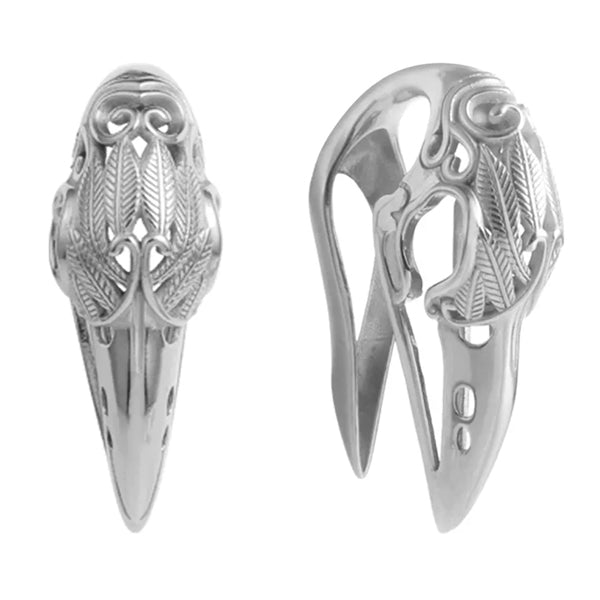 Crow Skull Stainless Hangers Ear Weights 1/2 inch (12mm) Stainless Steel