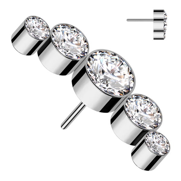 5-CZ Curve Threadless Titanium End Threadless Ends Clear High Polish (silver)