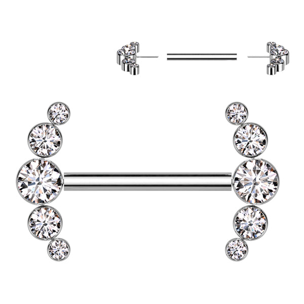 Curved CZ Cluster Threadless Titanium Nipple Barbells Nipple Barbells 14g - 15/32